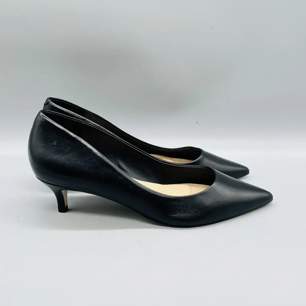 Saks Fifth Avenue Shoes Womens 7.5 Black Leather Kitten Heel Pumps Pointed Toe